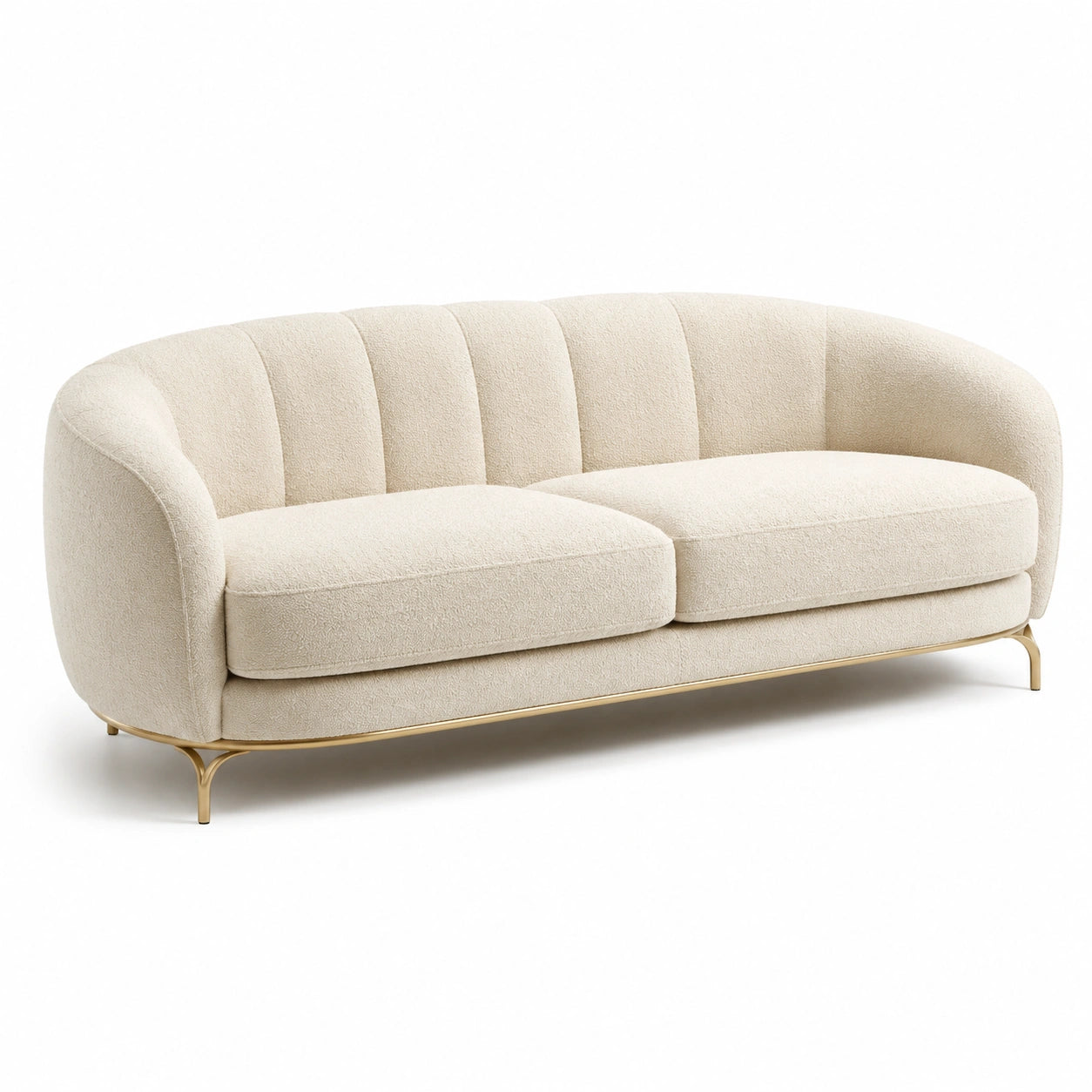 3-Sitzer Sofa Bouclé-Stoff Creme mit Metallbeinen