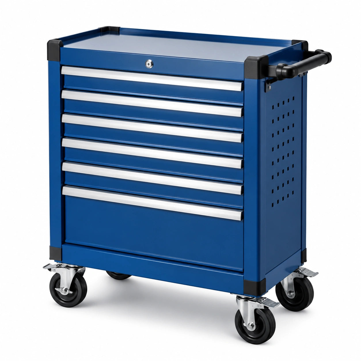 Blauer Stahl-Werkzeugwagen mit 7 Schubladen, 85 cm