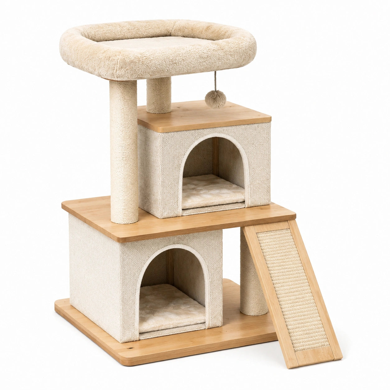 Katzenkratzbaum mit Bambus, Sisal und Plüsch Beige 50 x 40 x 80 cm