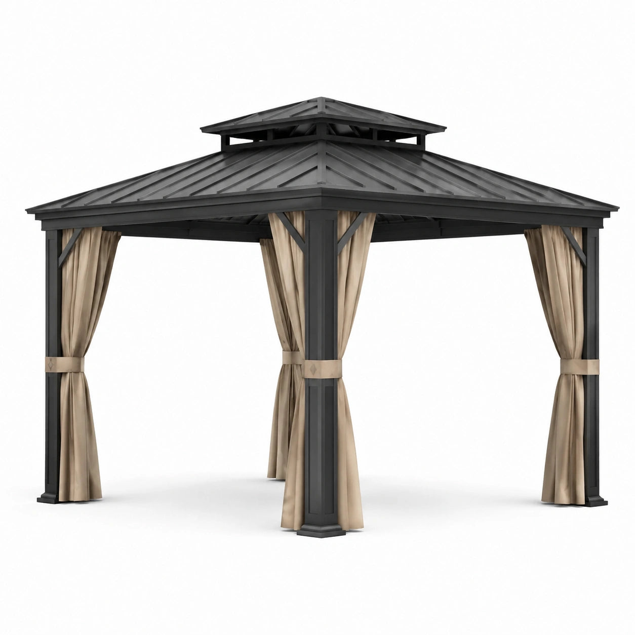 Quadratischer Pavillon aus Stahl und Aluminium mit Vorhängen 300x300 cm Anthrazit