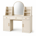 Holz-Schminktisch mit Spiegel und Regalen, Creme
