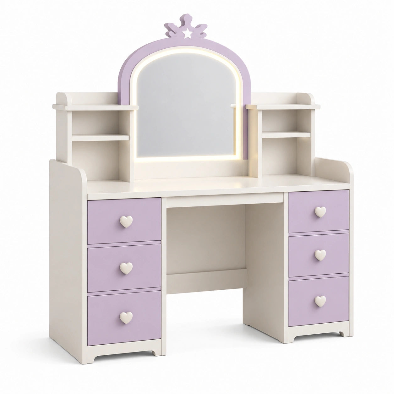 Kinder Schminktisch MDF mit Spiegel Weiß Lila 120cm x 100cm x 50cm